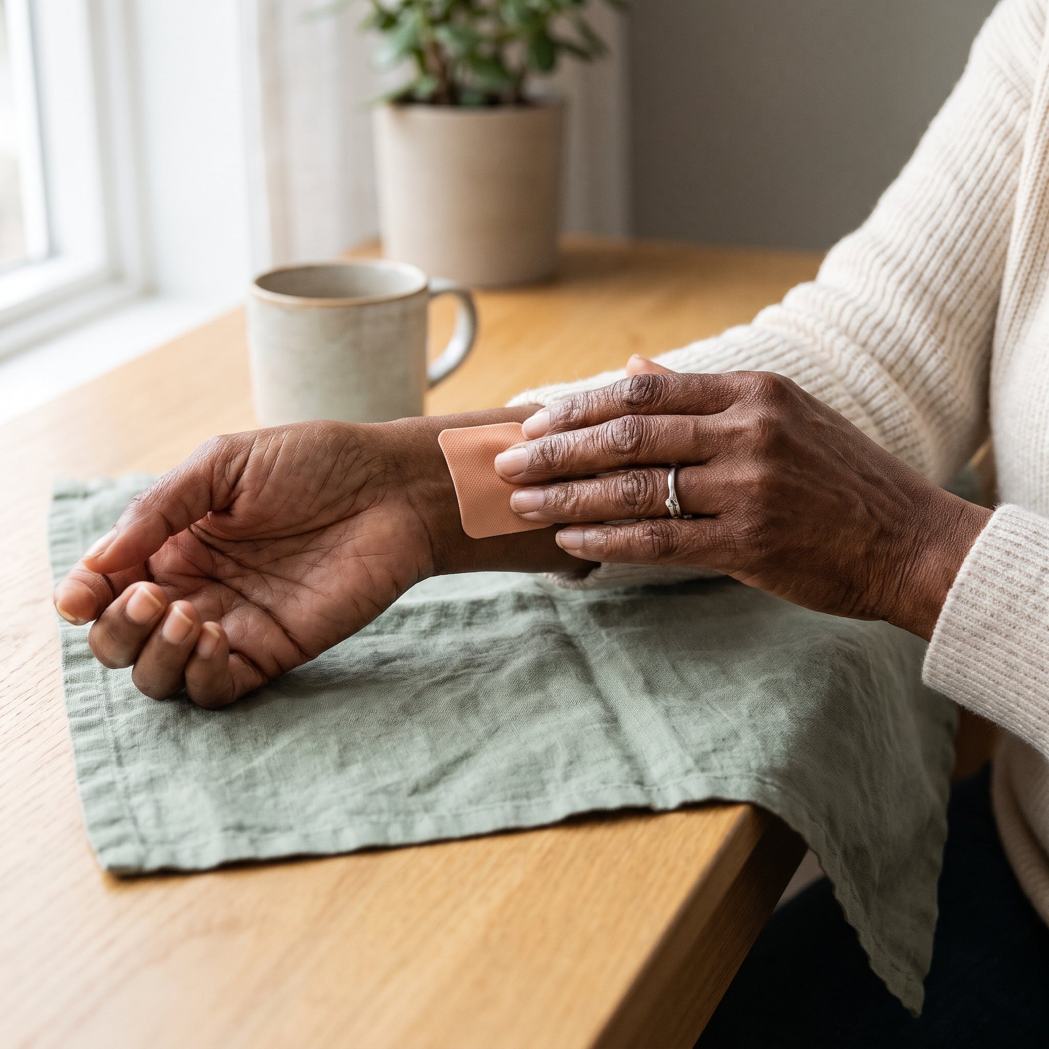 Applying a NerViana+ patch to the wrist